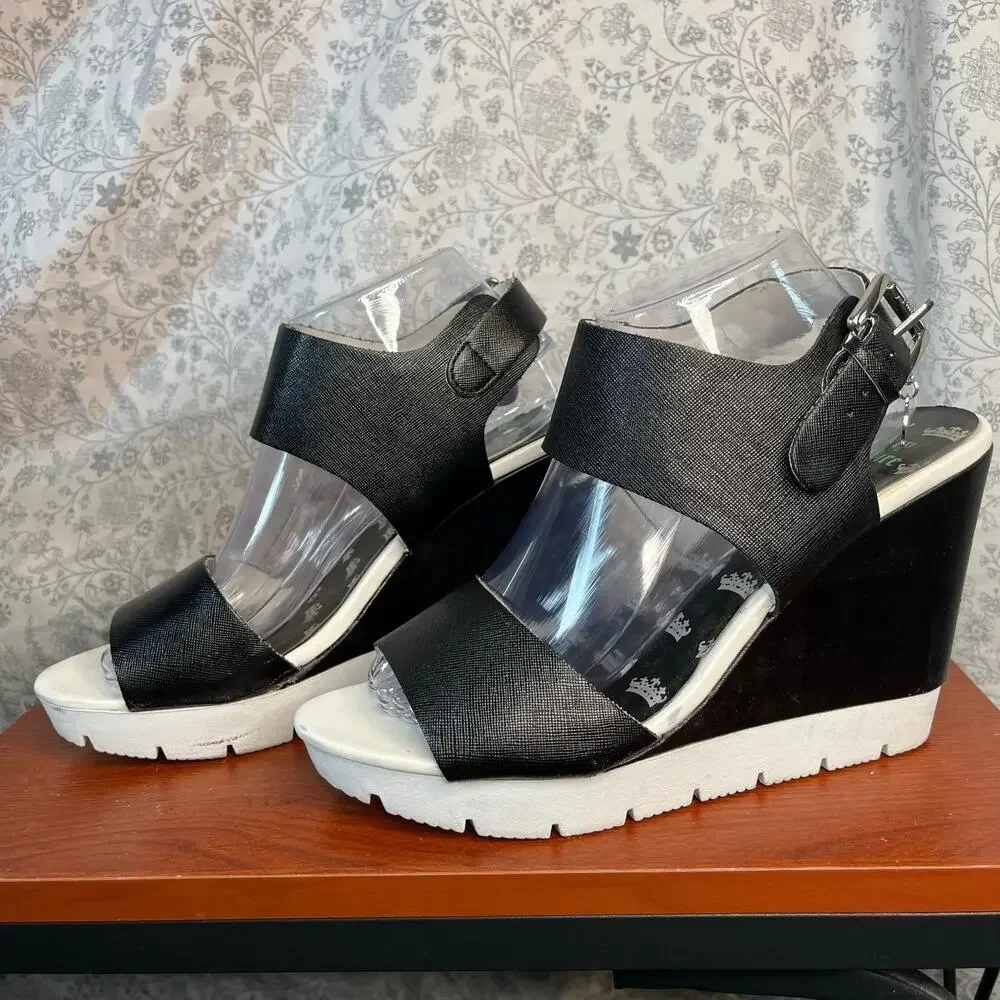 Juicy Couture Black Wedge Sandals Sz 10 Y2K Platform Vintage 2000s retro chunky